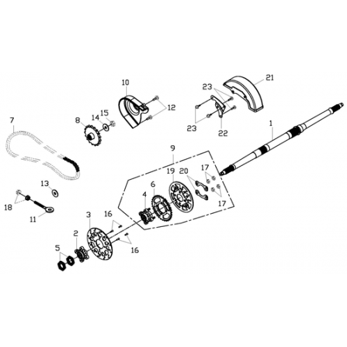 Rear Wheel Axle, Chain (Adly ATV 150S Interceptor)