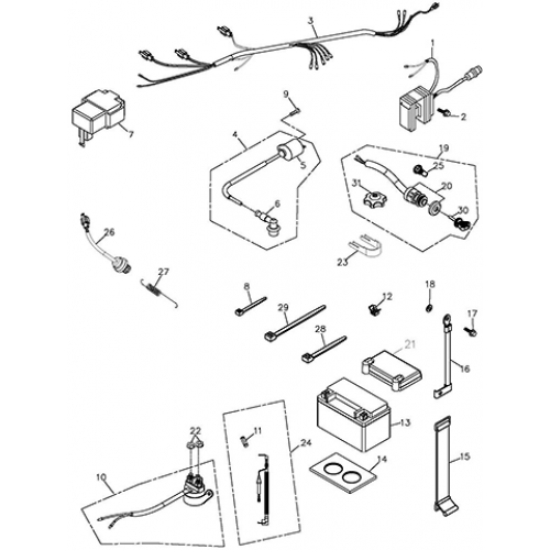 Battery and Wire Harness (Adly ATV Q300)