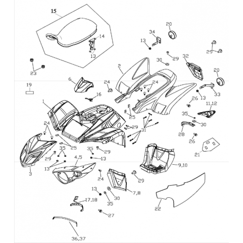 Body Cover and Seat (Adly ATV 300S II CrossXRoad)