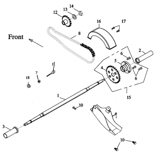 Rear Wheel Axle, Chain (Adly ATV 50cc 2T)